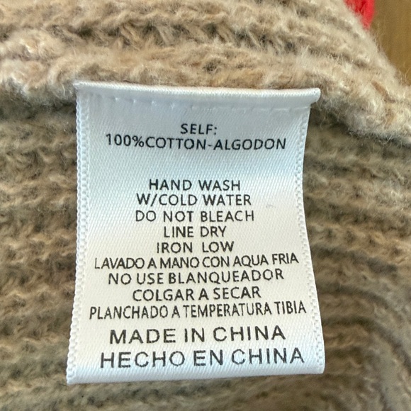 &Merci Tie Neck Sweater Knit Vest blanket stitch Cotton Red/ Tan Color Large - Picture 7 of 8